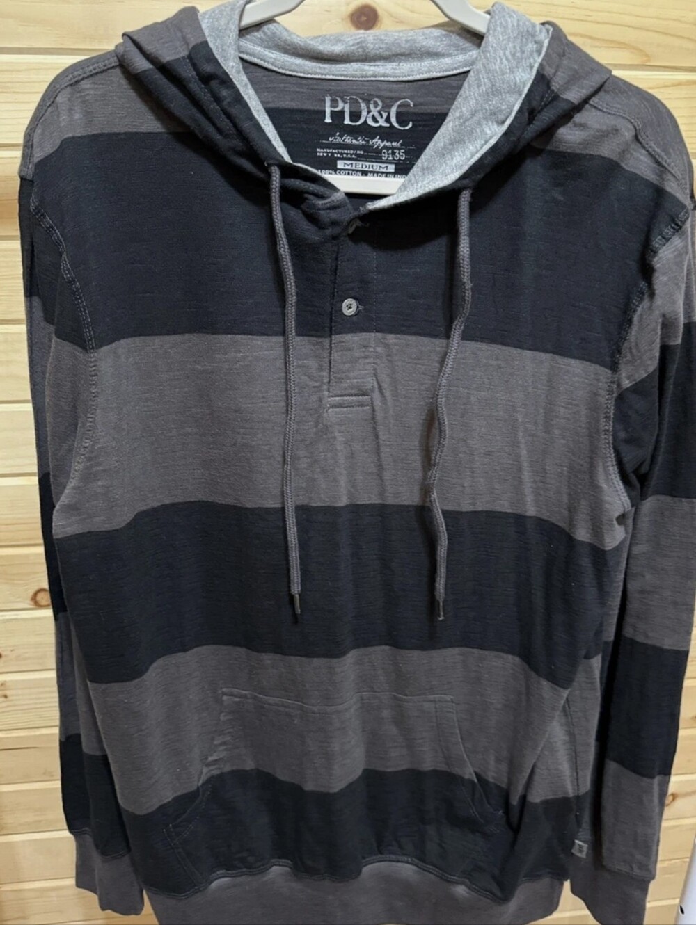 NWT PD&C Striped Hooded Henley Shirt Size M